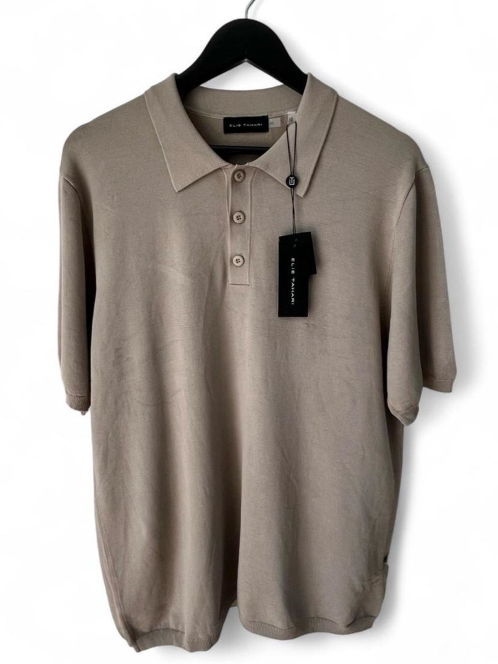 Elie Tahari Fine Knit Polo Sweater NWT Men’s Medium Cement Beige